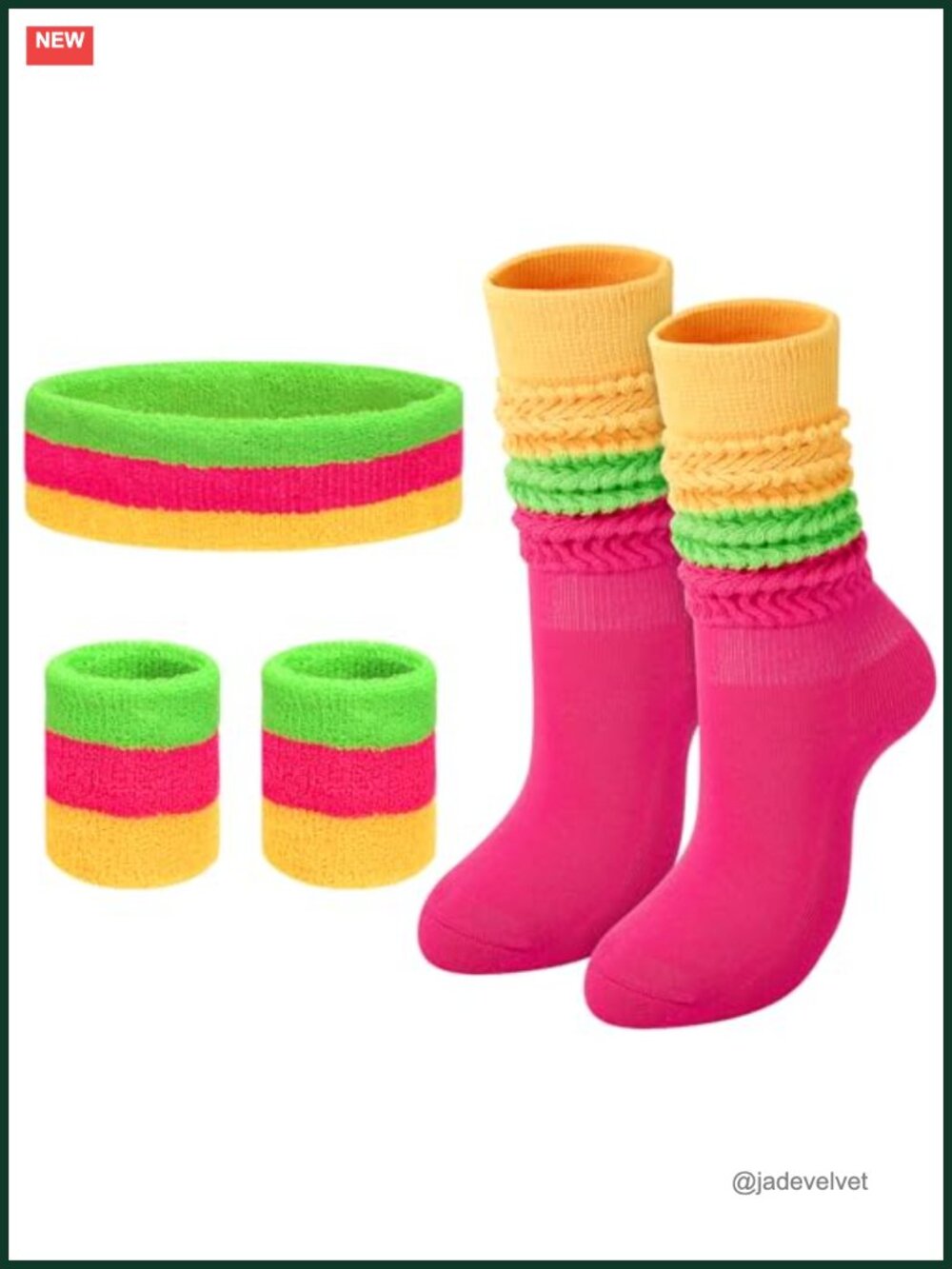 Neon 80s Sweatbands Set Slouch Socks Headband Wristbands Costume